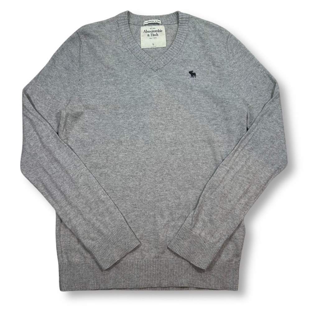 Abercrombie & Fitch Sweater V-Neck Cotton Cashmere Blend‎ Gray Knit Mens Large
